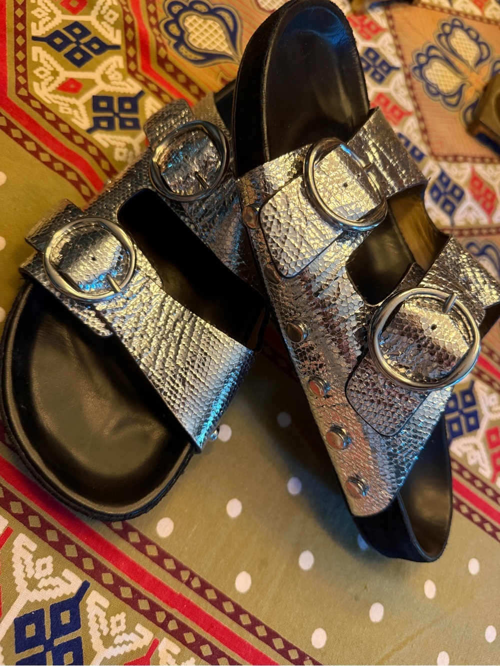 Isabel Marant Lennyo Metallic Snakeskin Silver Slide Sandals - Picture 9 of 10